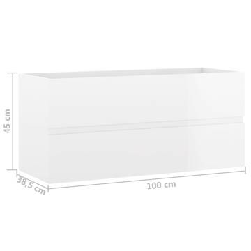 High Gloss White Sink Cabinet - 100x38.5x45 cm | Hipo Market