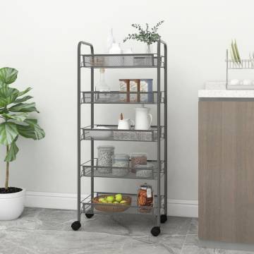 5-Tier Kitchen Trolley Grey - Durable Iron Cart | Hipo Market