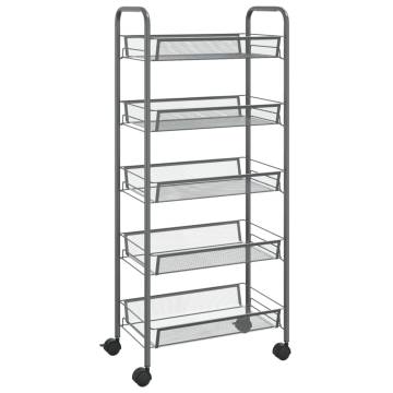 5-Tier Kitchen Trolley Grey - Durable Iron Cart | Hipo Market