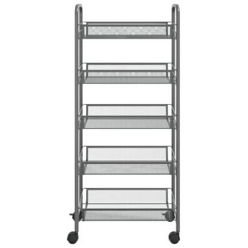 5-Tier Kitchen Trolley Grey - Durable Iron Cart | Hipo Market