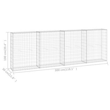 Gabion Wall with Covers - Galvanised Steel 300x30x100 cm