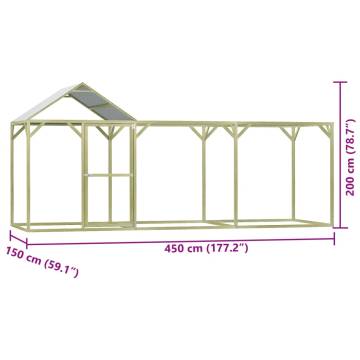 Durable Chicken Cage 4.5x1.5x2 m | Impregnated Wood & Steel