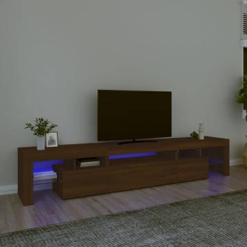 Stylish Brown Oak TV Cabinet with LED Lights - 215x36.5x40 cm