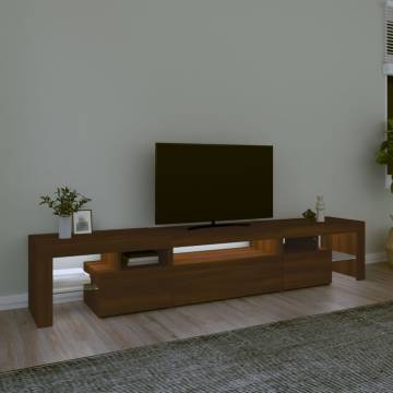 Stylish Brown Oak TV Cabinet with LED Lights - 215x36.5x40 cm