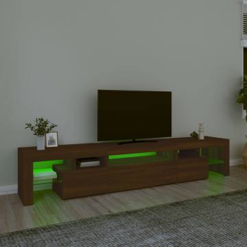 Stylish Brown Oak TV Cabinet with LED Lights - 215x36.5x40 cm