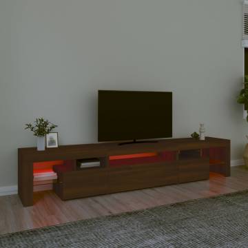 Stylish Brown Oak TV Cabinet with LED Lights - 215x36.5x40 cm