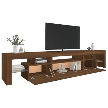 Stylish Brown Oak TV Cabinet with LED Lights - 215x36.5x40 cm