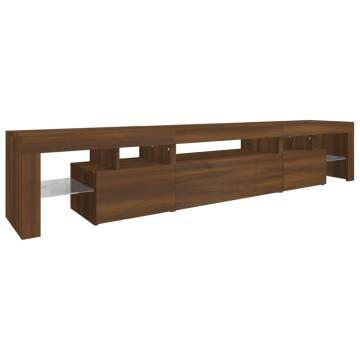 Stylish Brown Oak TV Cabinet with LED Lights - 215x36.5x40 cm