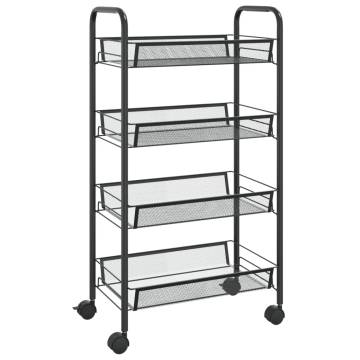 4-Tier Kitchen Trolley Black - Sturdy Iron Storage Cart