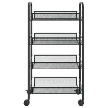 4-Tier Kitchen Trolley Black - Sturdy Iron Storage Cart