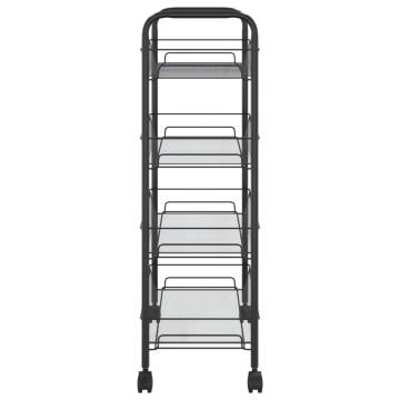 4-Tier Kitchen Trolley Black - Sturdy Iron Storage Cart