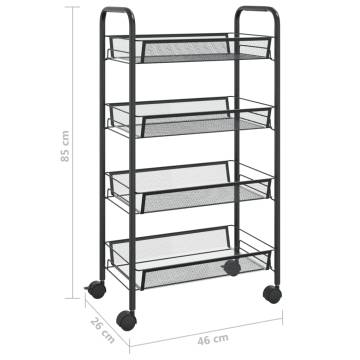 4-Tier Kitchen Trolley Black - Sturdy Iron Storage Cart