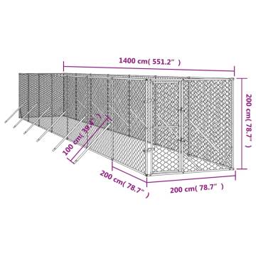 Outdoor Dog Kennel Silver 2x14x2m - Galvanised Steel