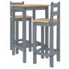 3 Piece Bar Set Grey Solid Wood Pine - Hipomarket