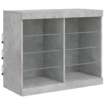 Modern Sideboard with LED Lights - Concrete Grey 81x37x67 cm