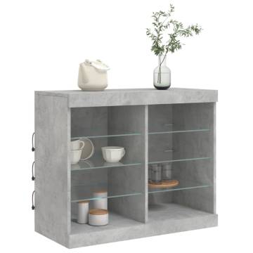 Modern Sideboard with LED Lights - Concrete Grey 81x37x67 cm