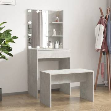 Stylish LED Dressing Table Set - Concrete Grey Wood