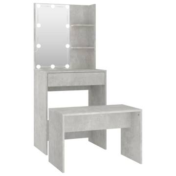 Stylish LED Dressing Table Set - Concrete Grey Wood