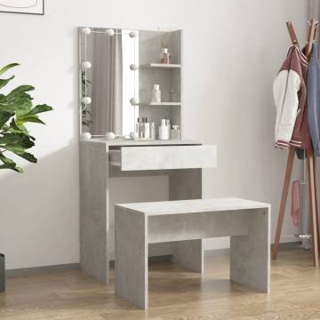 Stylish LED Dressing Table Set - Concrete Grey Wood