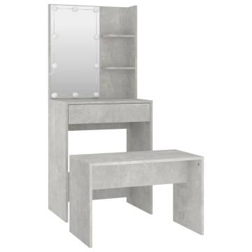 Stylish LED Dressing Table Set - Concrete Grey Wood