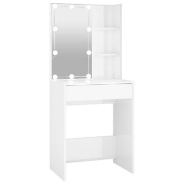 LED High Gloss White Dressing Table - 60x40x140 cm