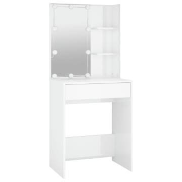 LED High Gloss White Dressing Table - 60x40x140 cm