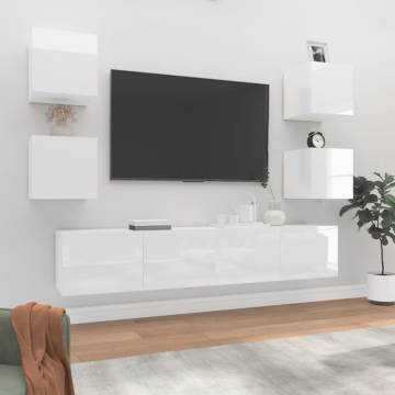 6 Piece High Gloss White TV Cabinet Set | Hipomarket