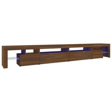 Stylish Brown Oak TV Cabinet with LED Lights - 290x36.5x40 cm