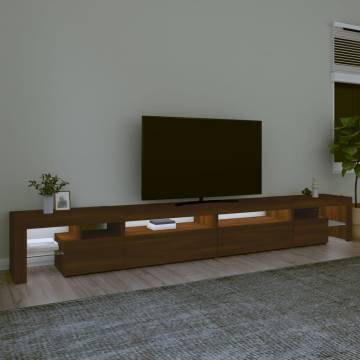 Stylish Brown Oak TV Cabinet with LED Lights - 290x36.5x40 cm