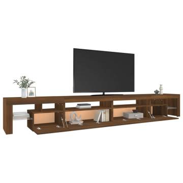 Stylish Brown Oak TV Cabinet with LED Lights - 290x36.5x40 cm