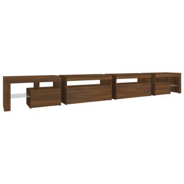 Stylish Brown Oak TV Cabinet with LED Lights - 290x36.5x40 cm