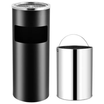 Elegant 30L Steel Black Ashtray Dustbin for Hotels & Public Areas