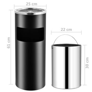 Elegant 30L Steel Black Ashtray Dustbin for Hotels & Public Areas