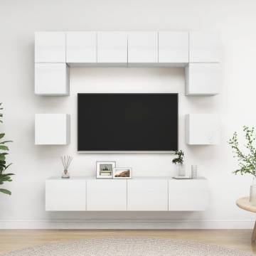 8 Piece High Gloss White TV Cabinet Set | Hipomarket UK