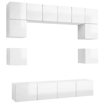 8 Piece High Gloss White TV Cabinet Set | Hipomarket UK