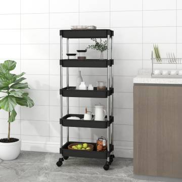 5-Tier Kitchen Trolley Black - Durable & Space-Saving