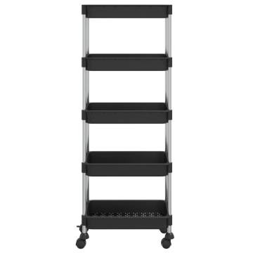 5-Tier Kitchen Trolley Black - Durable & Space-Saving