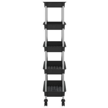 5-Tier Kitchen Trolley Black - Durable & Space-Saving