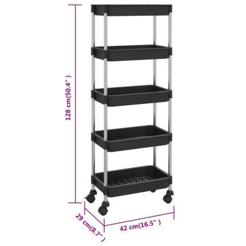 5-Tier Kitchen Trolley Black - Durable & Space-Saving