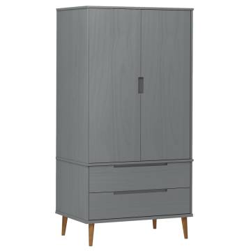 Wardrobe MOLDE Grey 90x55x175 cm - Solid Pine Wood Storage