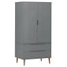 Wardrobe MOLDE Grey 90x55x175 cm - Solid Pine Wood Storage