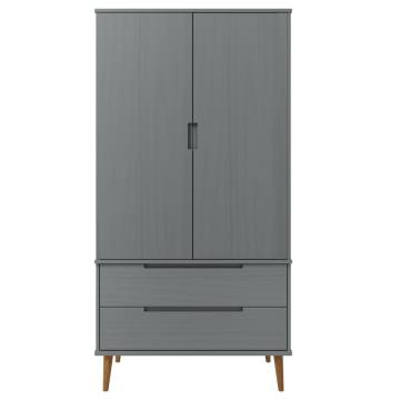 Wardrobe MOLDE Grey 90x55x175 cm - Solid Pine Wood Storage