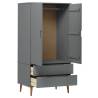 Wardrobe MOLDE Grey 90x55x175 cm - Solid Pine Wood Storage