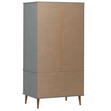 Wardrobe MOLDE Grey 90x55x175 cm - Solid Pine Wood Storage