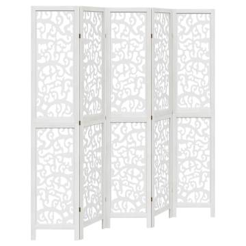 Elegant Room Divider - 5 Panels White Solid Wood Paulownia