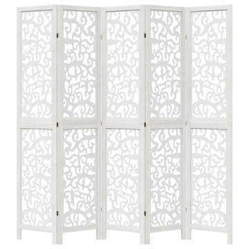 Elegant Room Divider - 5 Panels White Solid Wood Paulownia