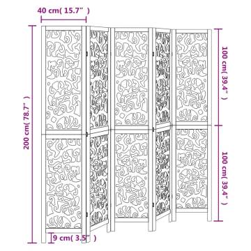 Elegant Room Divider - 5 Panels White Solid Wood Paulownia