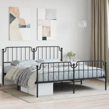 Metal Bed Frame with Headboard & Footboard - Black 160x200 cm