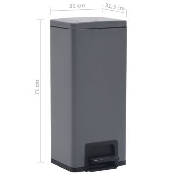 30L Grey Stainless Steel Pedal Dustbin - Anti-fingerprint