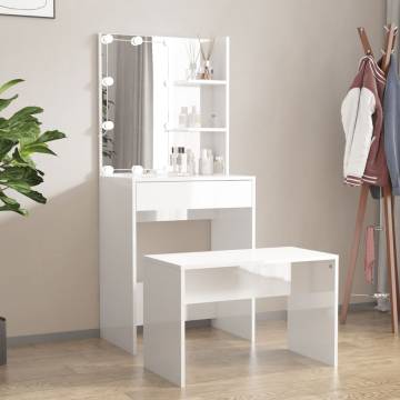 LED Dressing Table Set in High Gloss White | Hipomarket